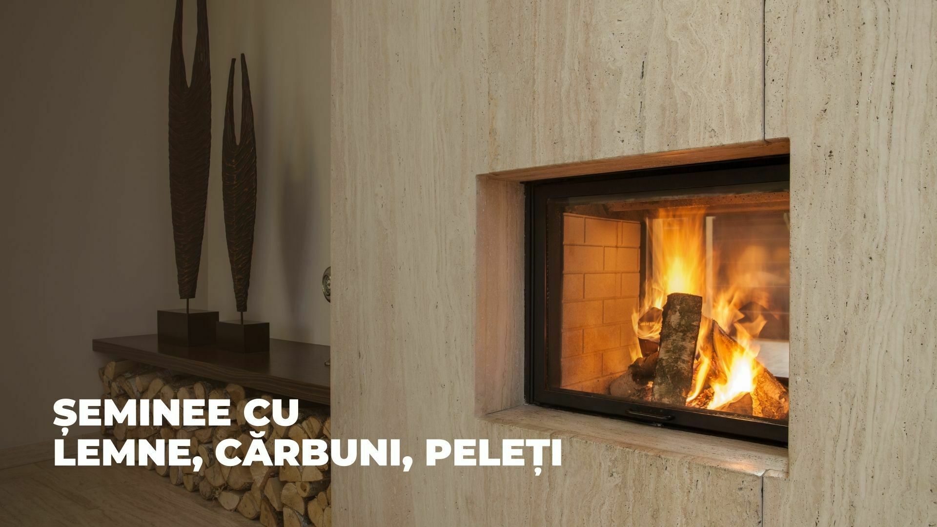 Imagine cu un șemineu cu lemne, cărbuni sau peleți