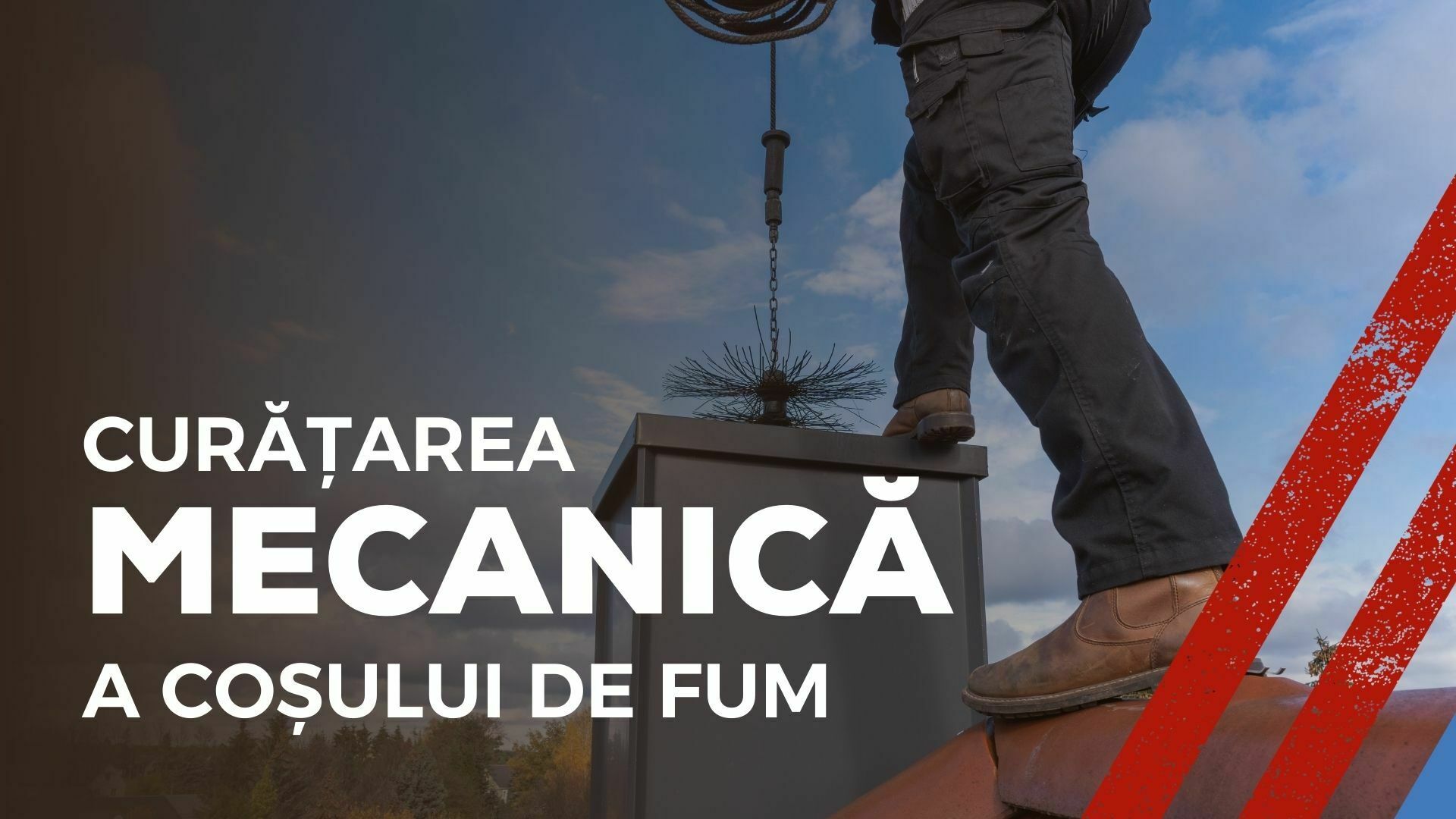 Imagine cu un coșar și textul curățarea mecanică a coșului de fum