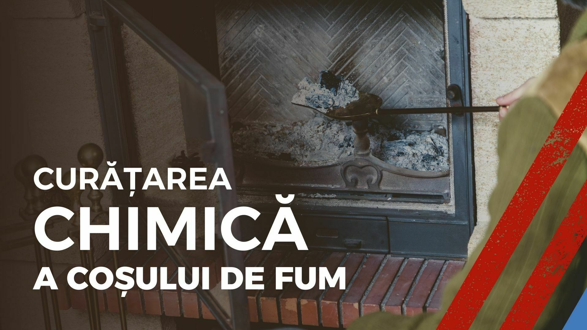 Imagine cu jăratec într-un șemineu și textul curățarea chimică