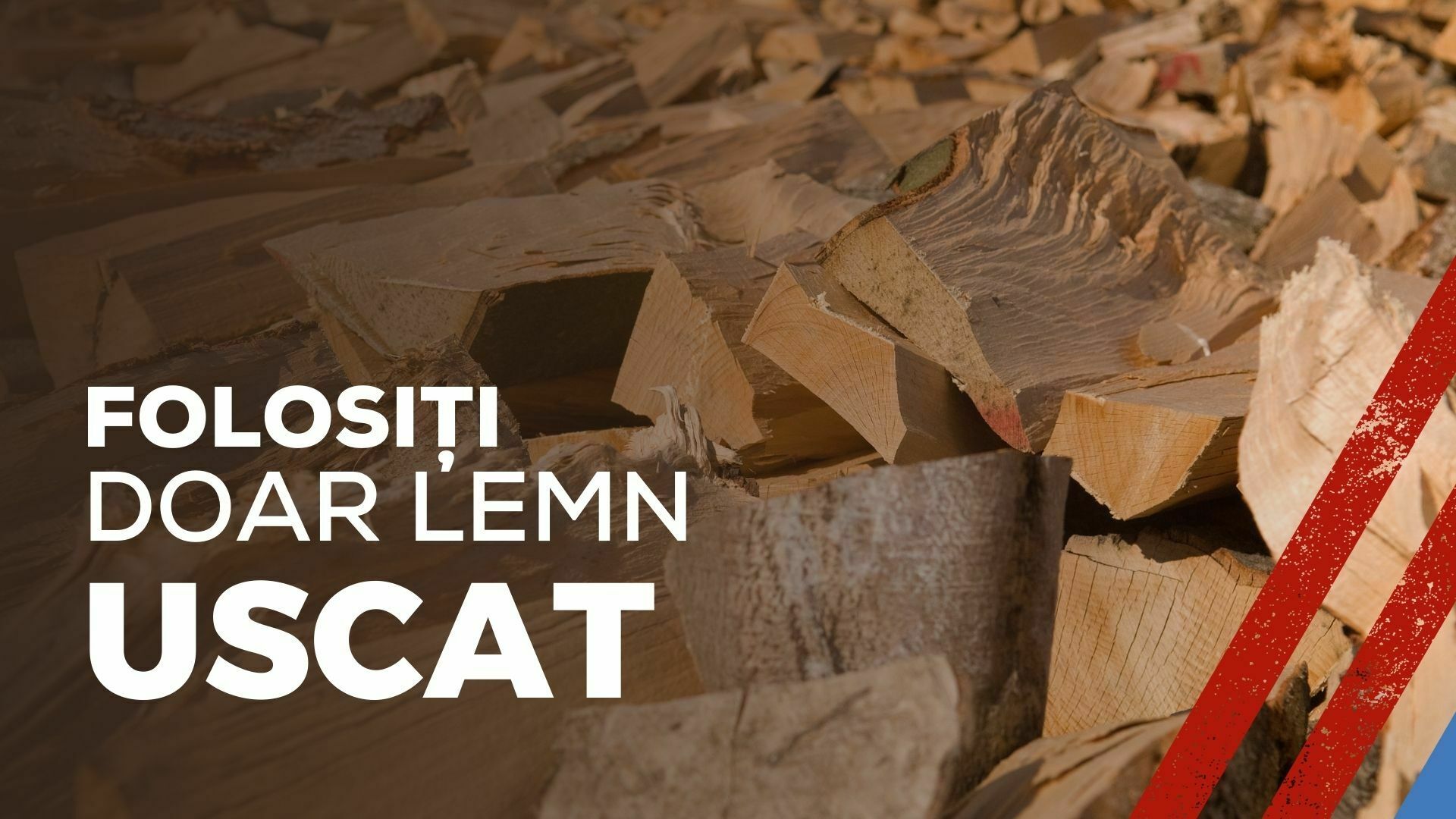 Imagine cu bucăți de lemn și textul folosiți doar lemn uscat